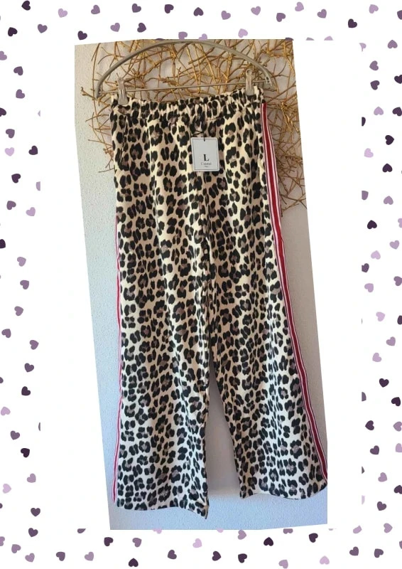 Pantalon oversize léopard – Bandes rouges – Confort 100% coton